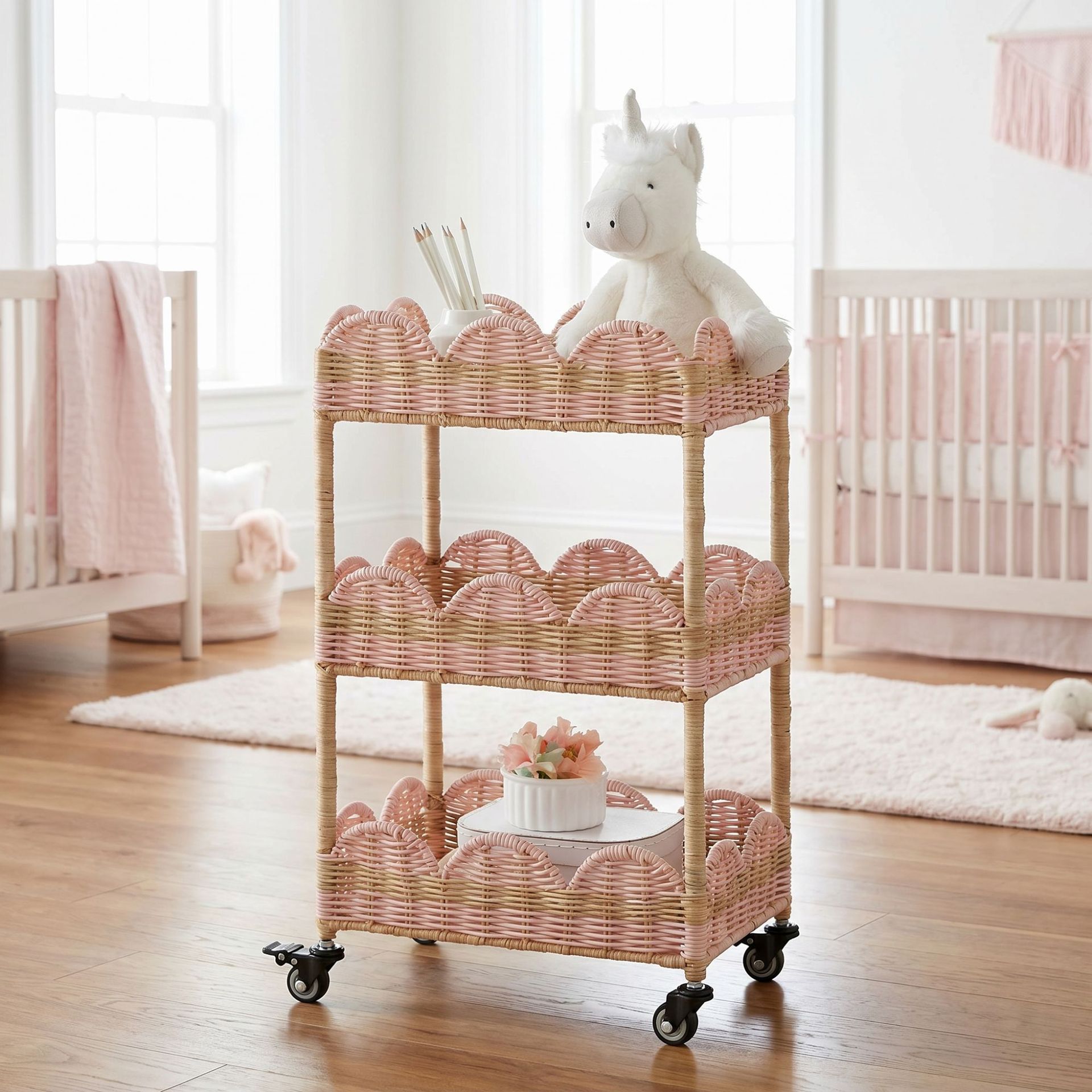 Baby Products Basket - Półka z imitacji rattanu, pleciony kosz,