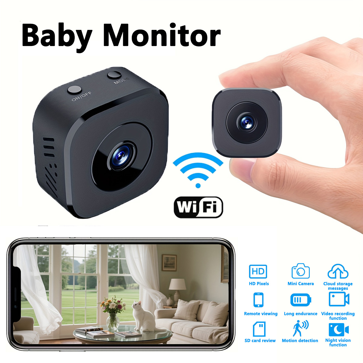 Baby Monitor Sensor - Miniaturowa kamera WiFi HD 1080P do